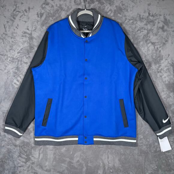 Nike Men’s Varsity Letterman Jacket Blue Black Snap Front Size XXL - Picture 1 of 7